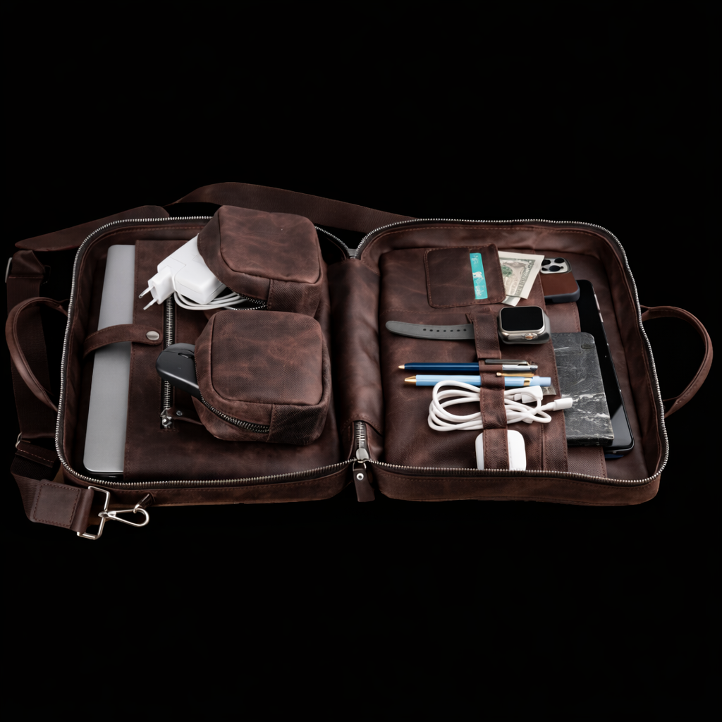 Vintage Brown Leather Laptop Briefcase In Chestnut