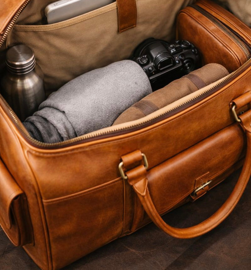 The Heritage Full Grain Weekender in Cognac Tan