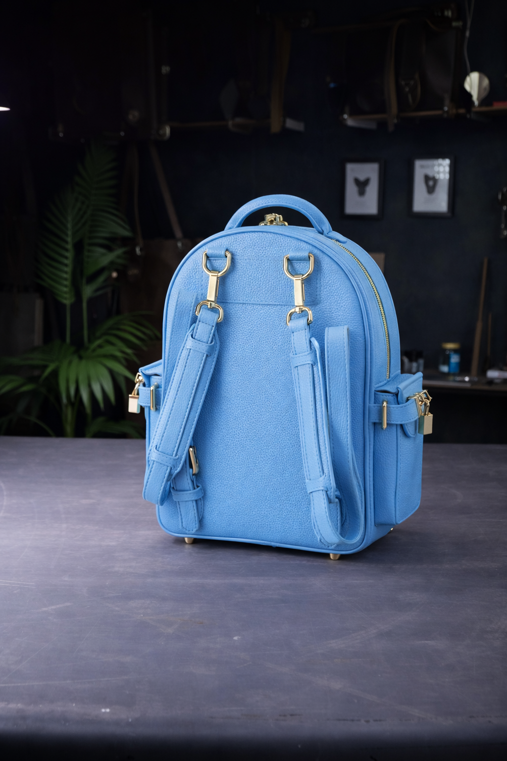 Pebbled Leather Mini Backpack In Baby Blue