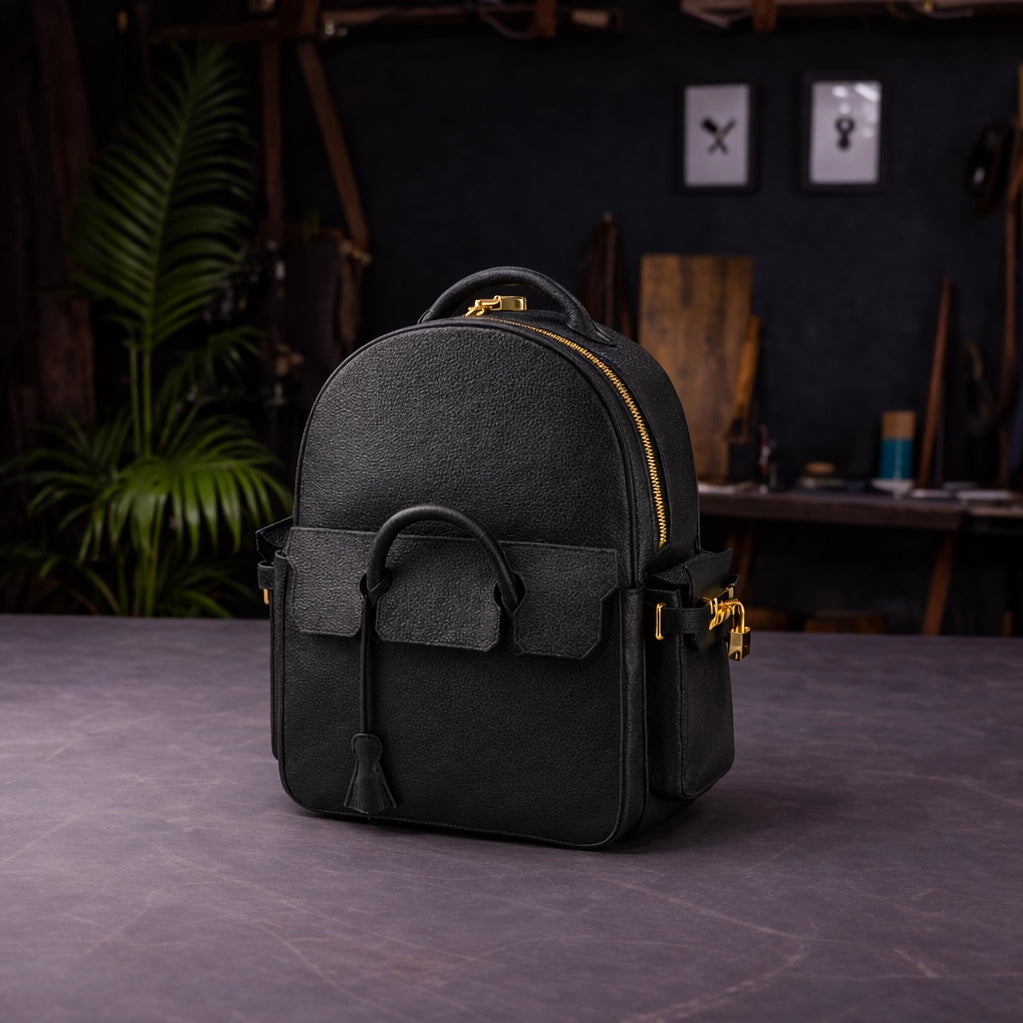 Pebbled Leather Mini Backpack In Black