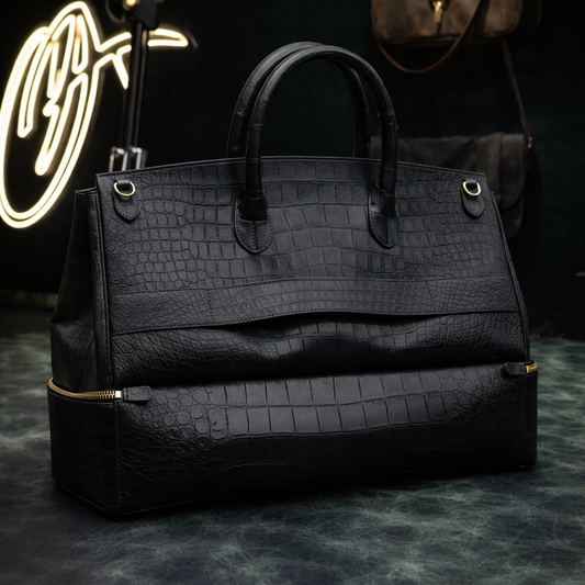 The Noir Executive Croc Leather Tote