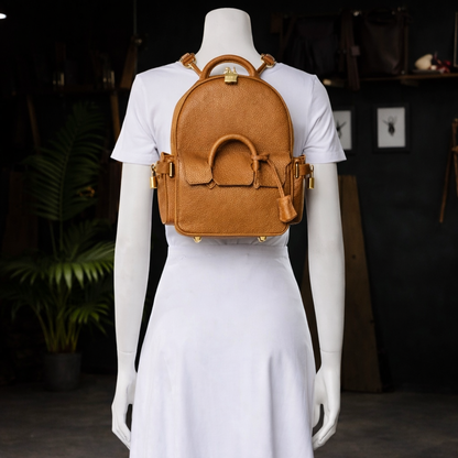 Pebbled Leather Mini Backpack In Tan