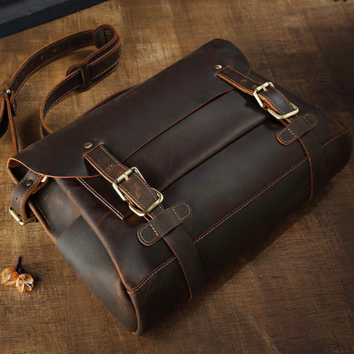 Vintage Full-Grain Leather Messenger Bag