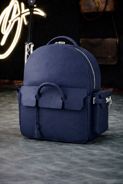 Pebbled Leather Mini Backpack In Navy
