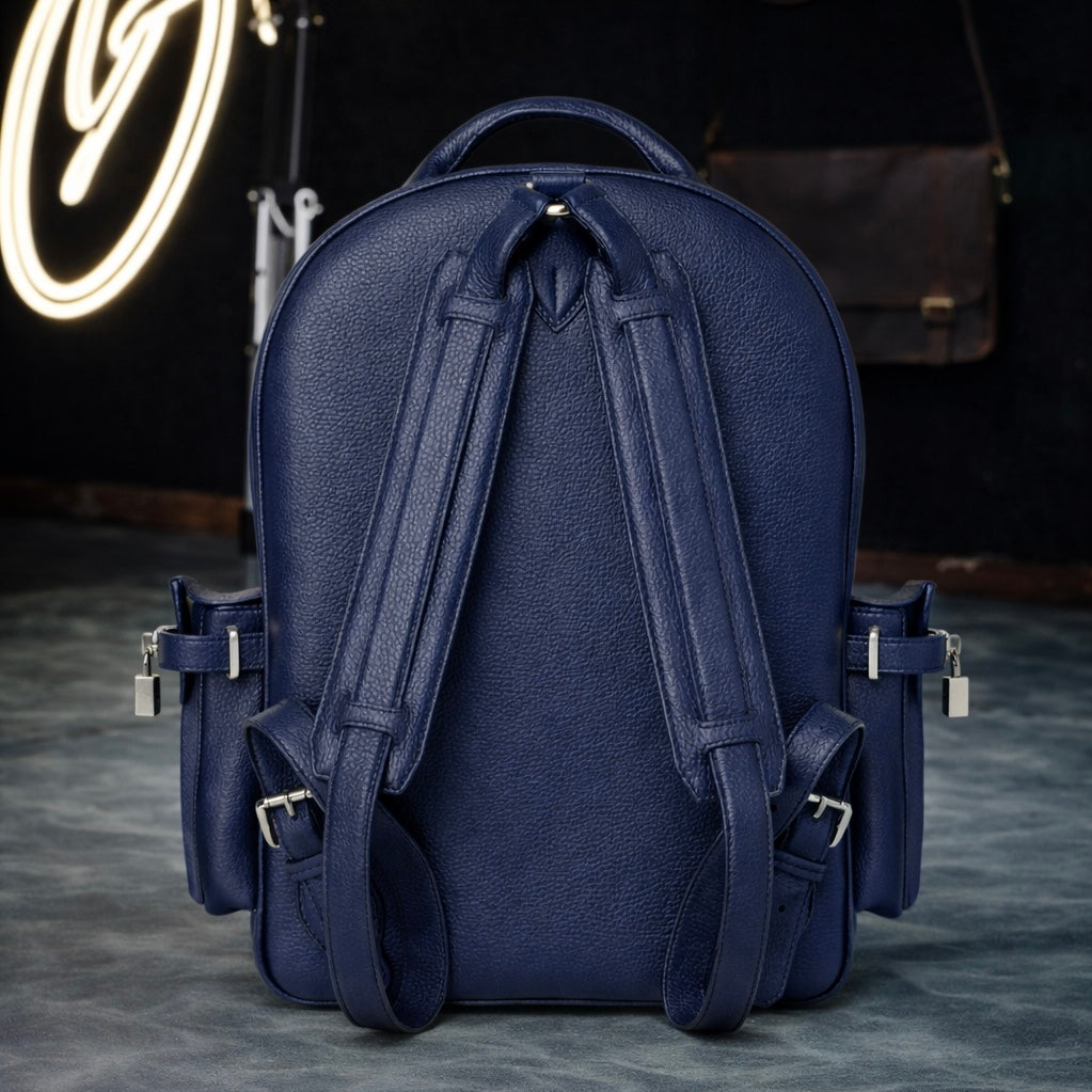 Pebbled Leather Mini Backpack In Navy