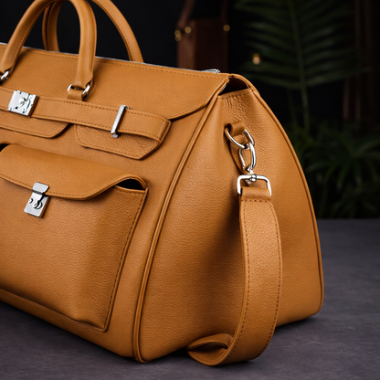 Noir Grand Leather Duffel in Cognac Tan