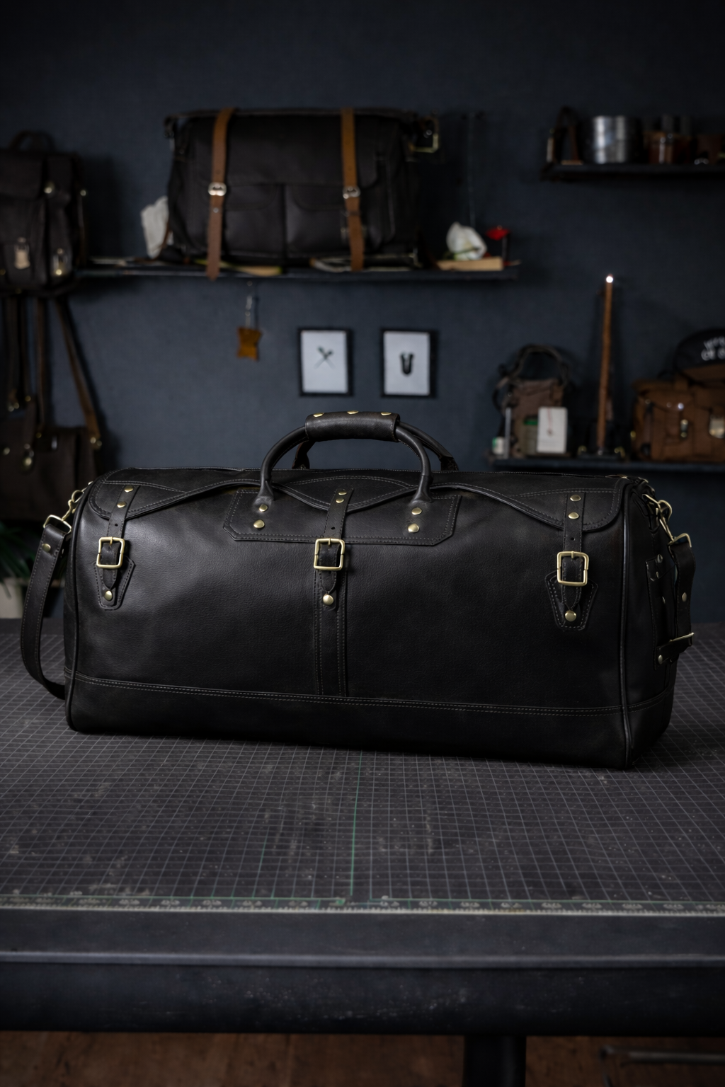 Regent Leather Weekender In Black