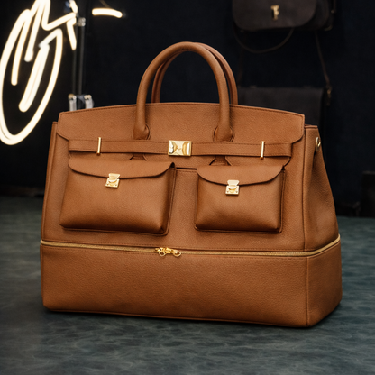The Noir Executive Leather Tote In Camel Tan