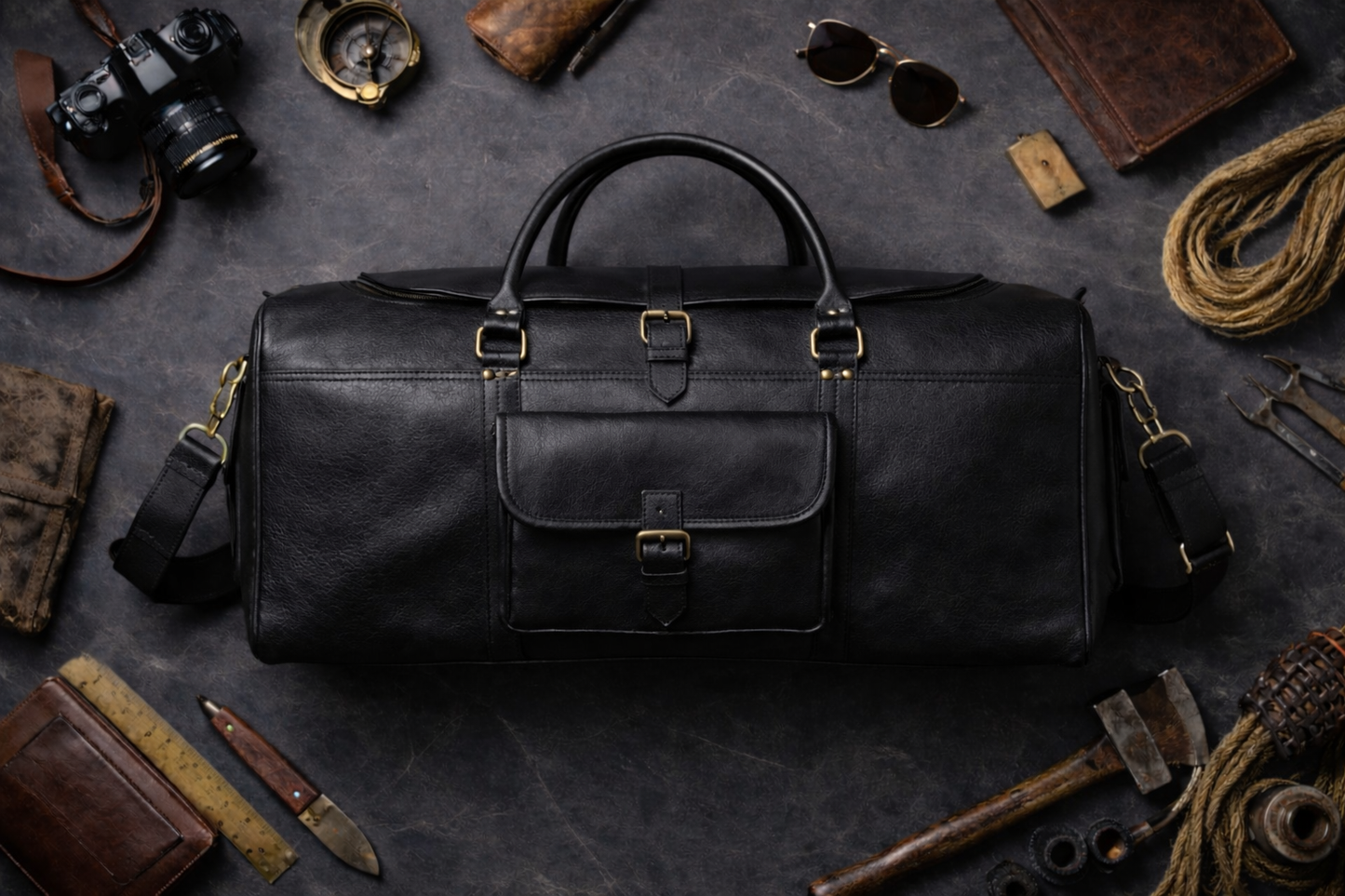 The Heritage Full Grain Weekender in Black