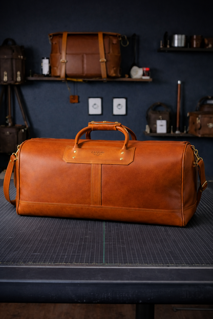 Regent Leather Weekender In Cognac Tan