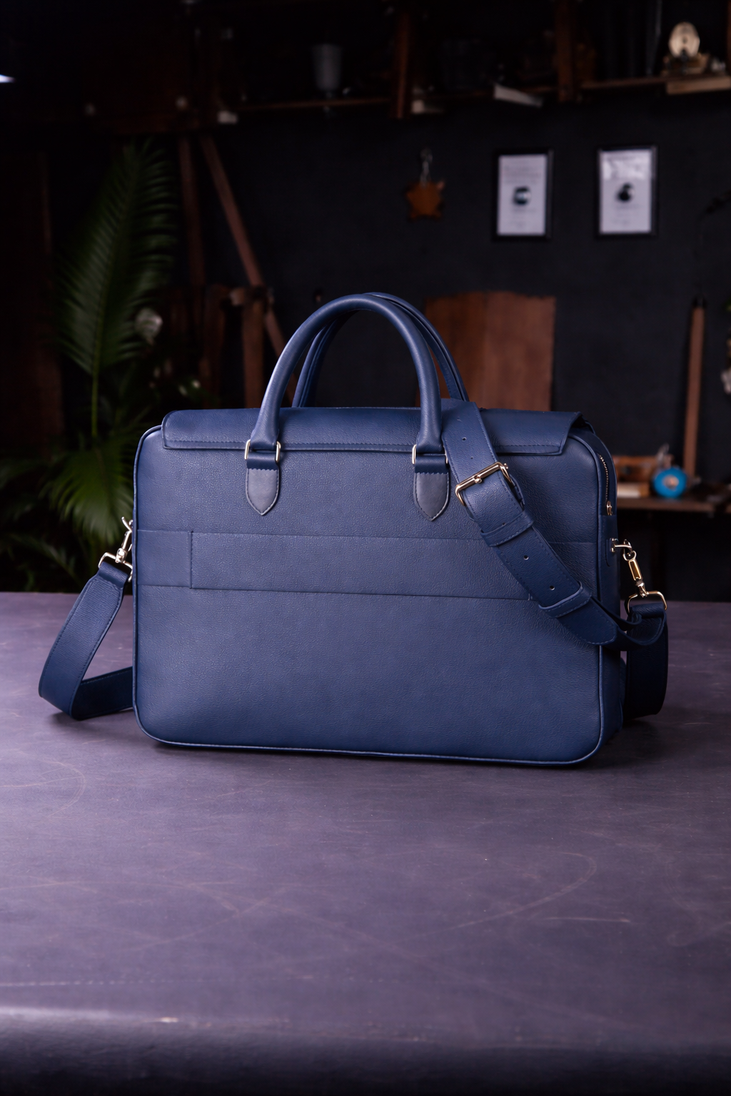 The Sovereign Leather Briefcase In Midnight Navy
