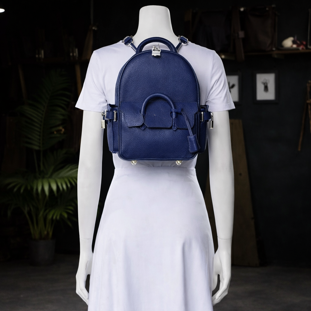 Pebbled Leather Mini Backpack In Navy
