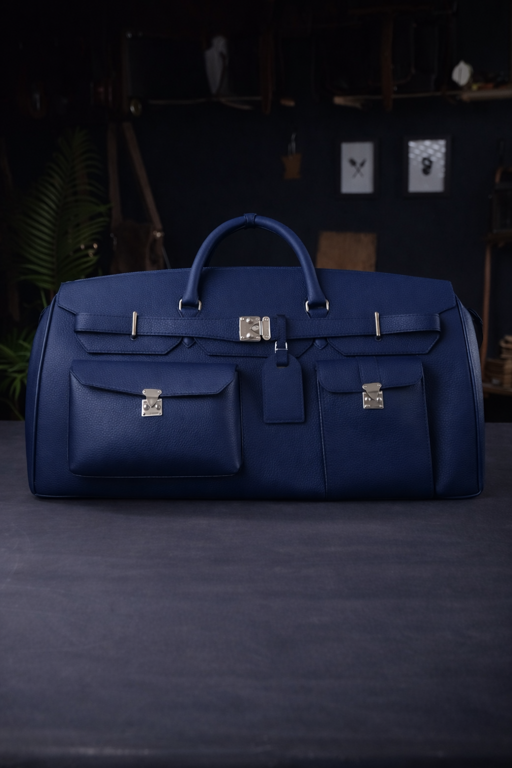 Noir Grand Leather Duffel in Midnight Navy