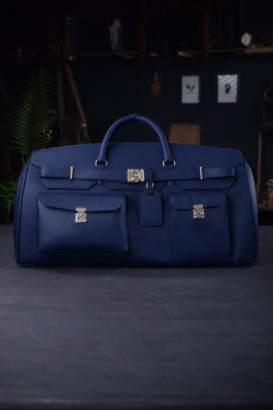 Noir Grand Leather Duffel in Midnight Navy
