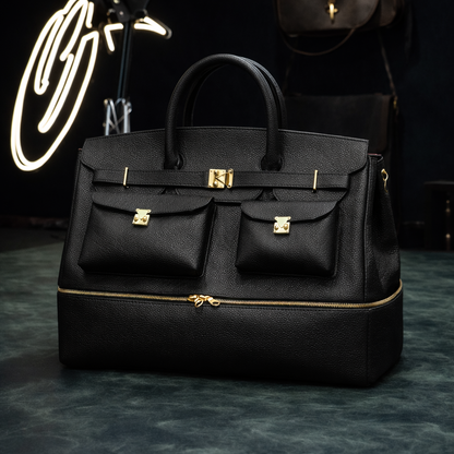 The Noir Executive Pebbled Leather Tote In Black