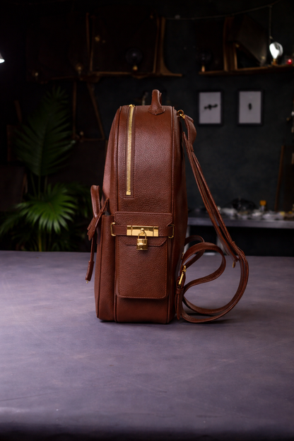 Pebbled Leather Mini Backpack In Brown