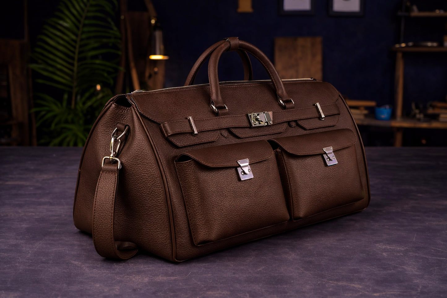 Noir Grand Leather Duffel in Espresso Brown