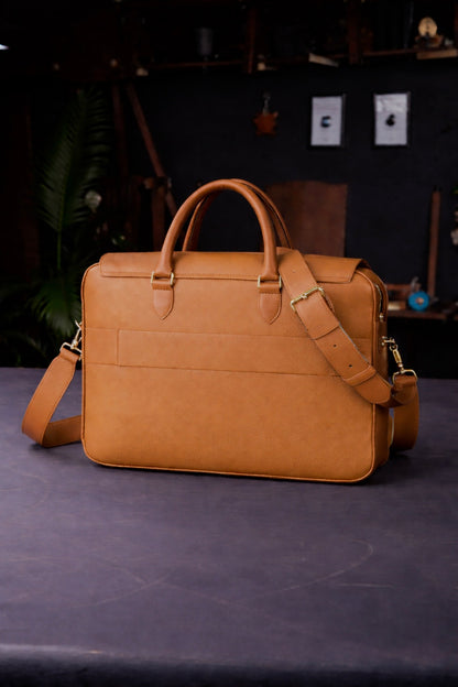 The Sovereign Leather Briefcase In Cognac Tan