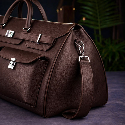 Noir Grand Leather Duffel in Espresso Brown