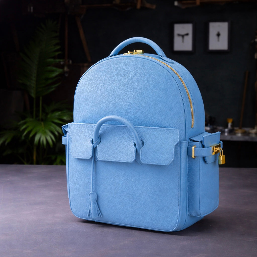 Pebbled Leather Mini Backpack In Baby Blue