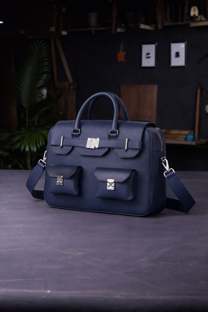 The Sovereign Leather Briefcase In Midnight Navy