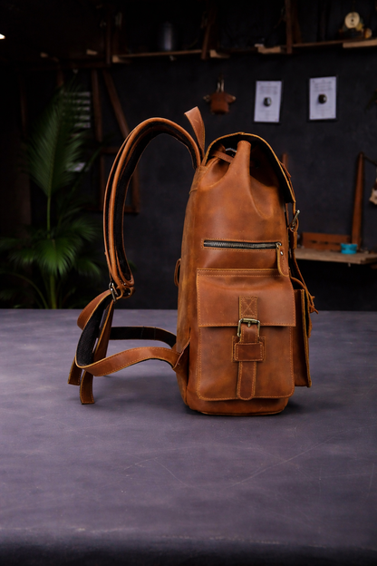 Aurelius Vintage Leather Backpack in Cognac Tan