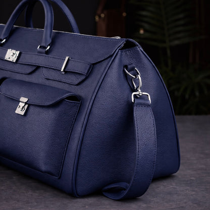 Noir Grand Leather Duffel in Midnight Navy