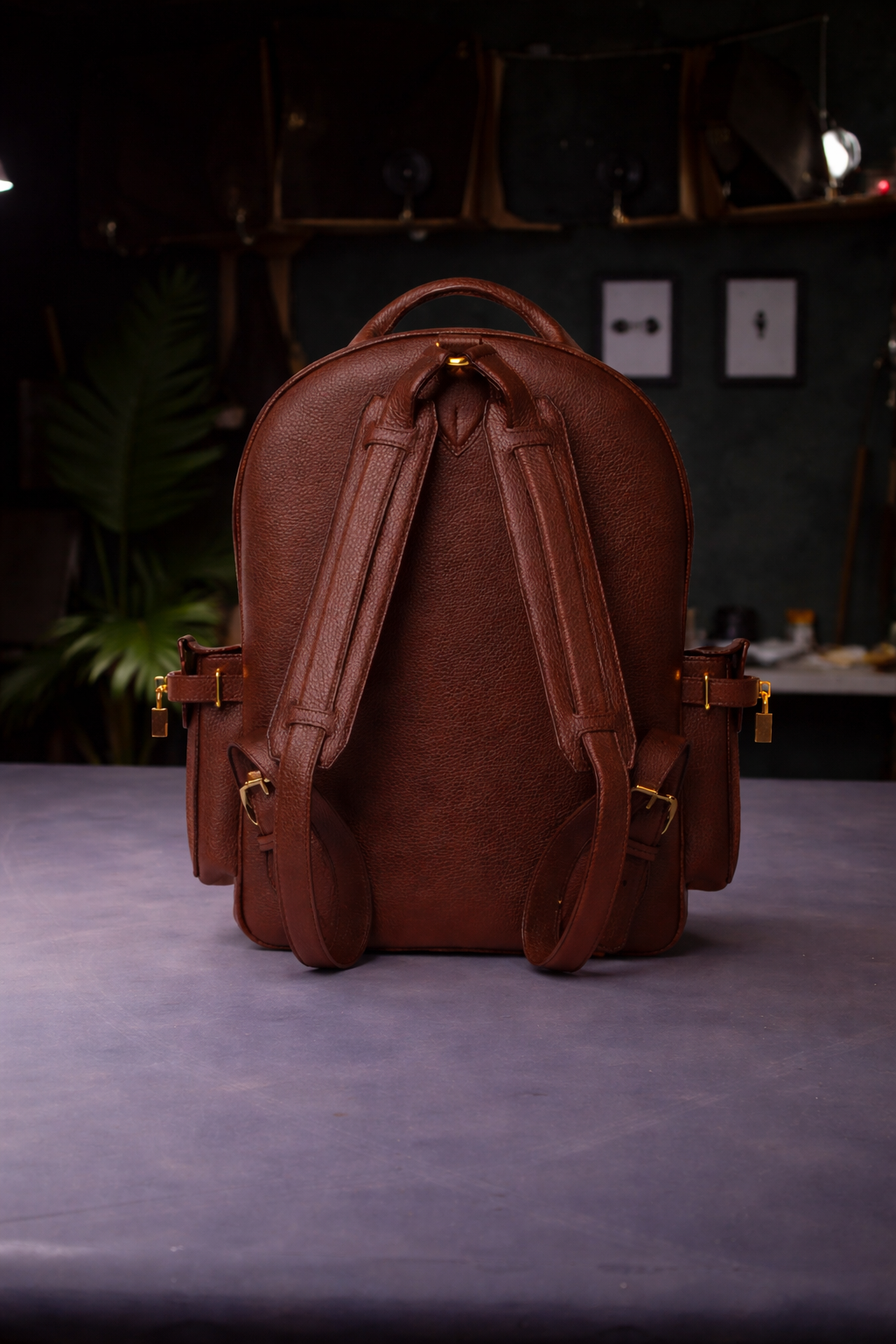 Pebbled Leather Mini Backpack In Brown