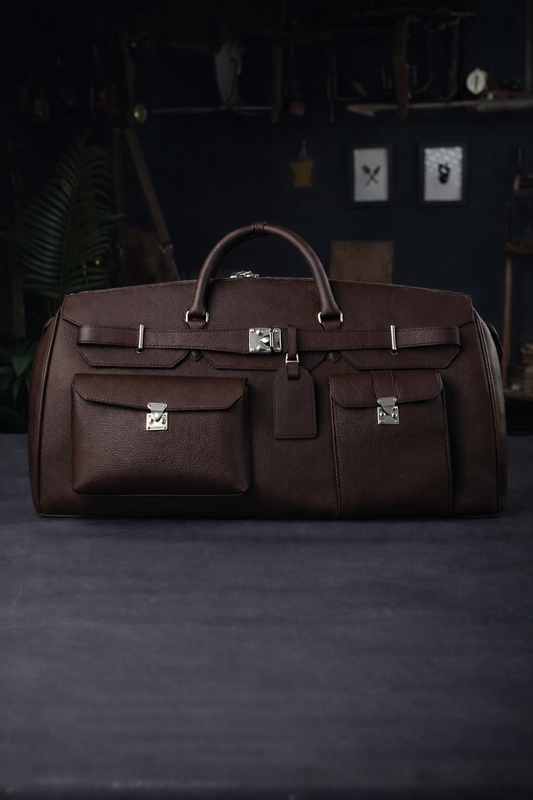 Noir Grand Leather Duffel in Espresso Brown