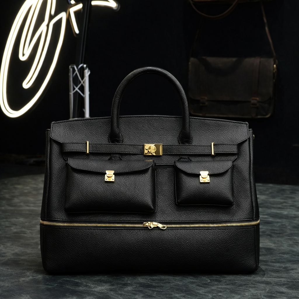 The Noir Executive Pebbled Leather Tote In Black