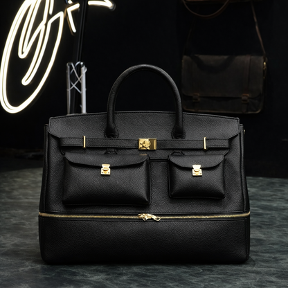 The Noir Executive Pebbled Leather Tote In Black