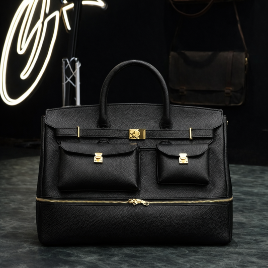 The Noir Executive Pebbled Leather Tote In Black