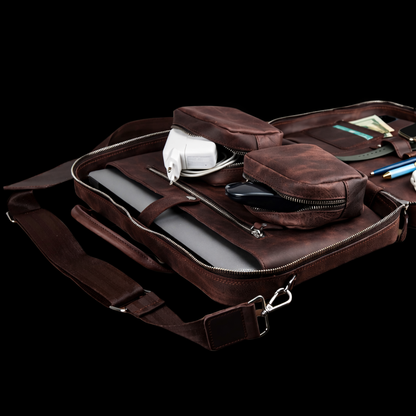 Vintage Brown Leather Laptop Briefcase In Chestnut