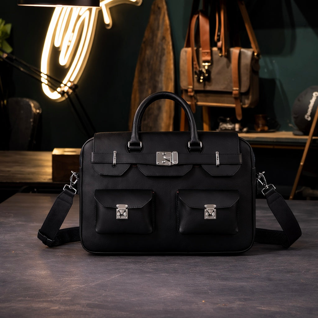 The Sovereign Leather Briefcase In Onyx Black