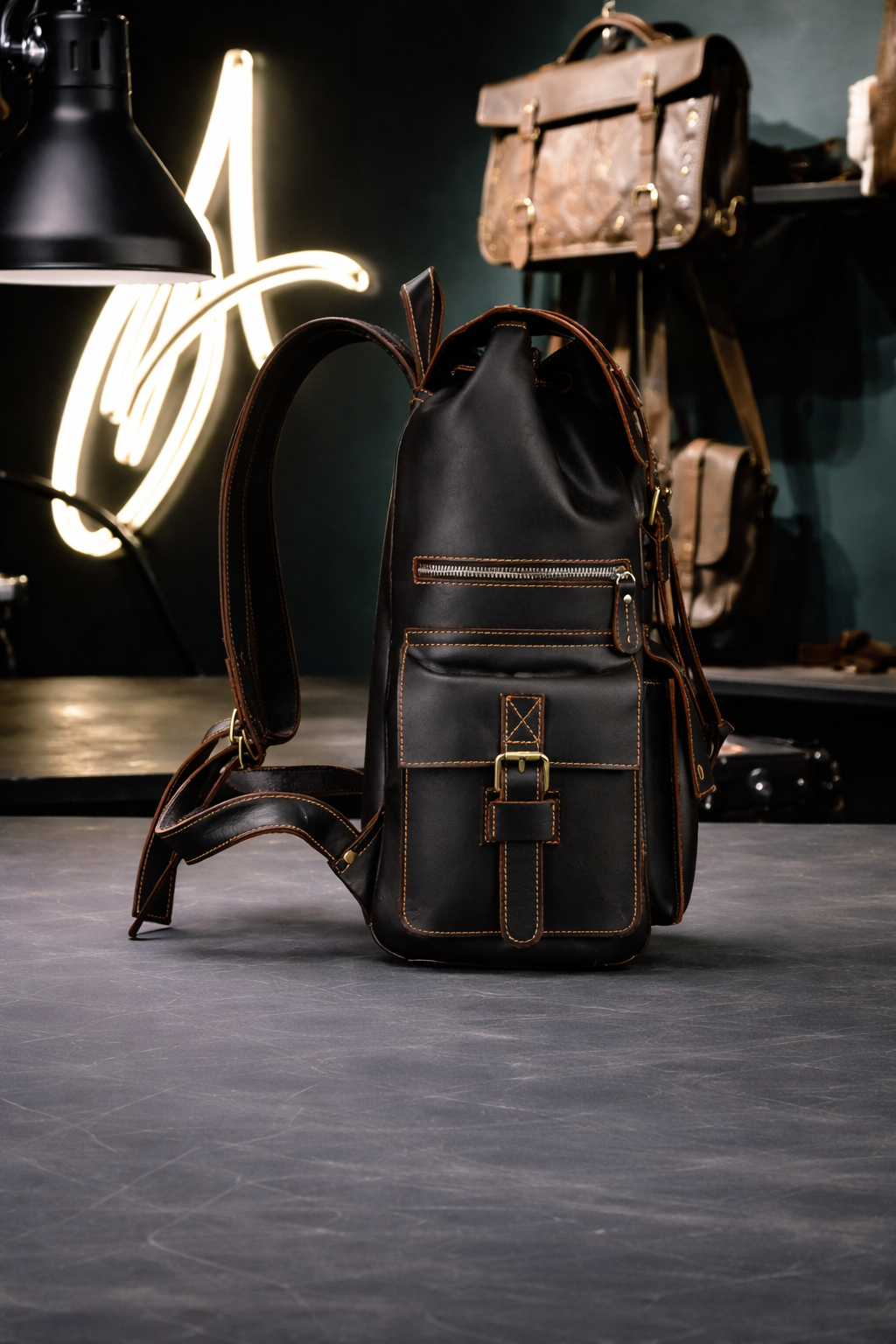 Aurelius Vintage Leather Backpack in Chocolate Brown