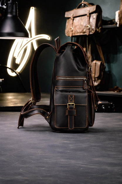 Aurelius Vintage Leather Backpack in Chocolate Brown