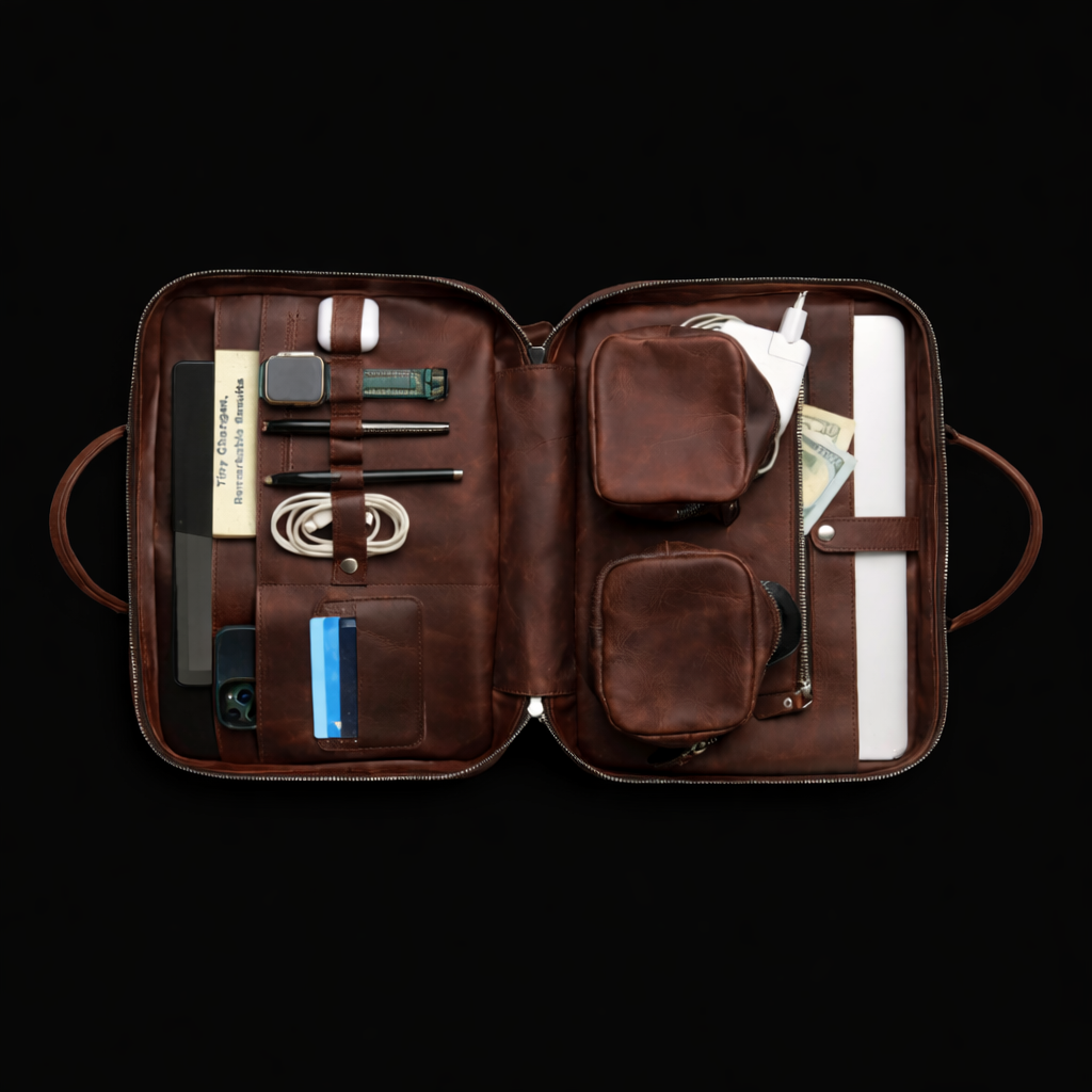 Vintage Brown Leather Laptop Briefcase In Chestnut