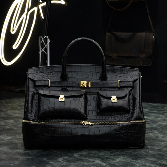 The Noir Executive Croc Leather Tote