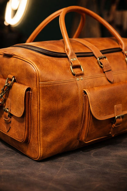 The Heritage Full Grain Weekender in Cognac Tan