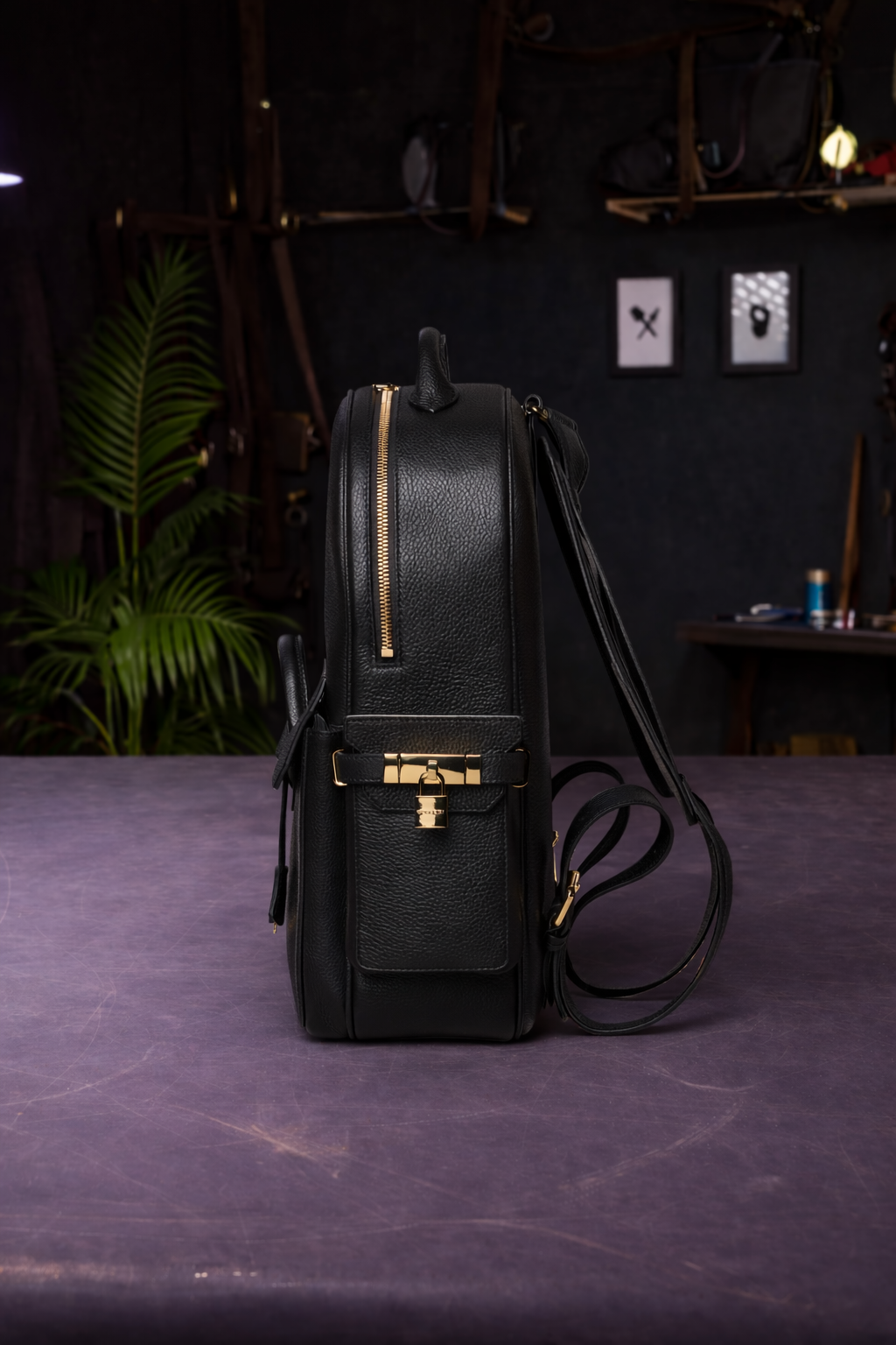 Pebbled Leather Mini Backpack In Black
