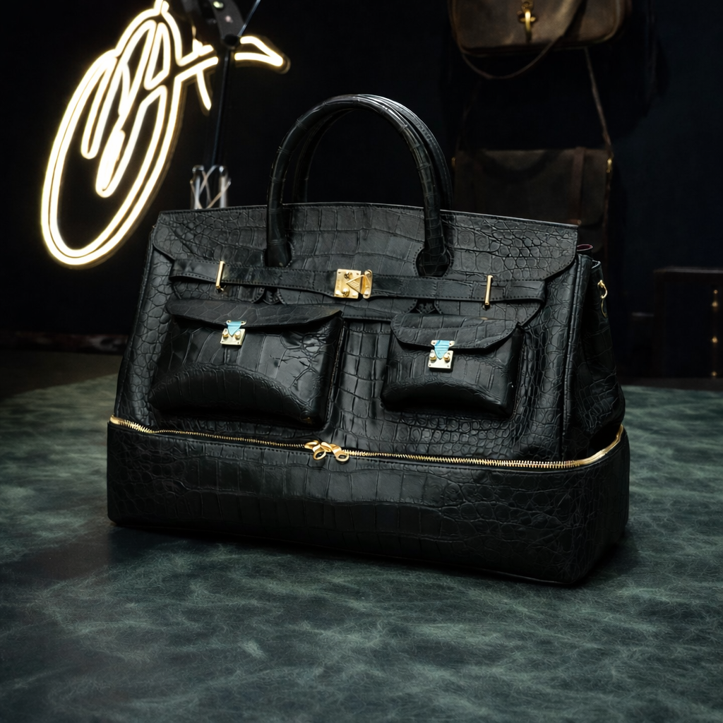 The Noir Executive Croc Leather Tote