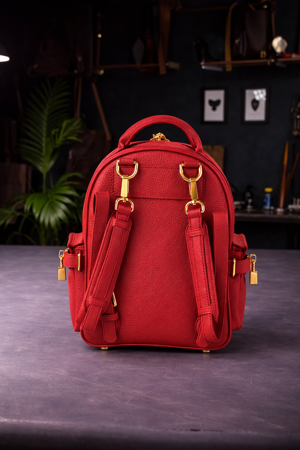 Pebbled Leather Mini Backpack In Hot Pink