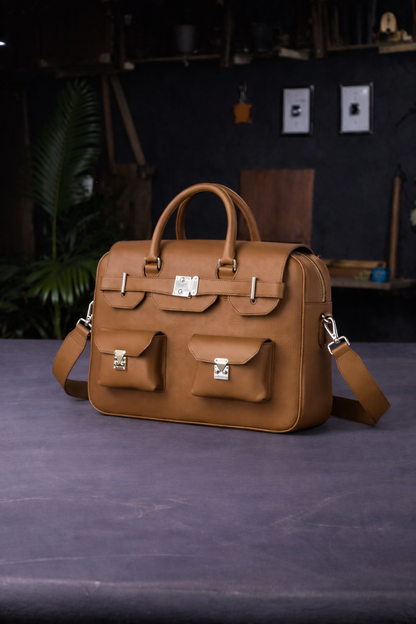 The Sovereign Leather Briefcase In Cognac Tan