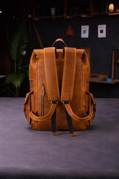 Aurelius Vintage Leather Backpack in Cognac Tan