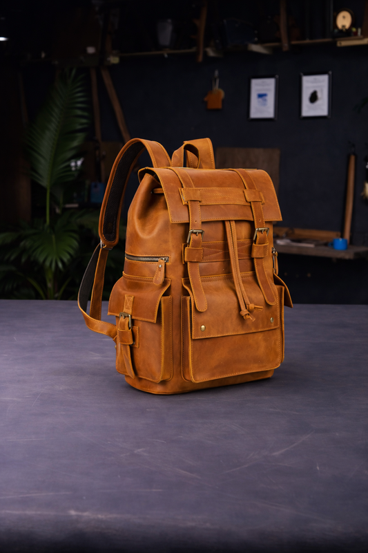 Aurelius Vintage Leather Backpack in Cognac Tan