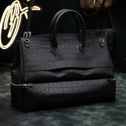 The Noir Executive Croc Leather Tote