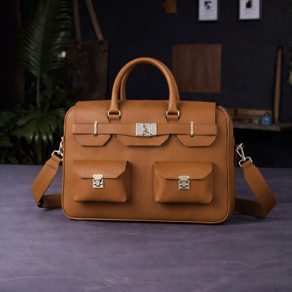 The Sovereign Leather Briefcase In Camel Tan