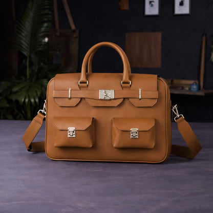 The Sovereign Leather Briefcase In Camel Tan