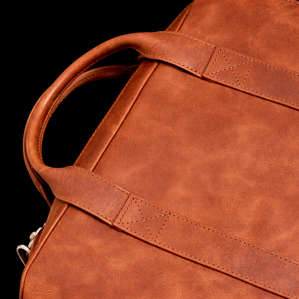 Vintage Brown Leather Laptop Briefcase In Camel