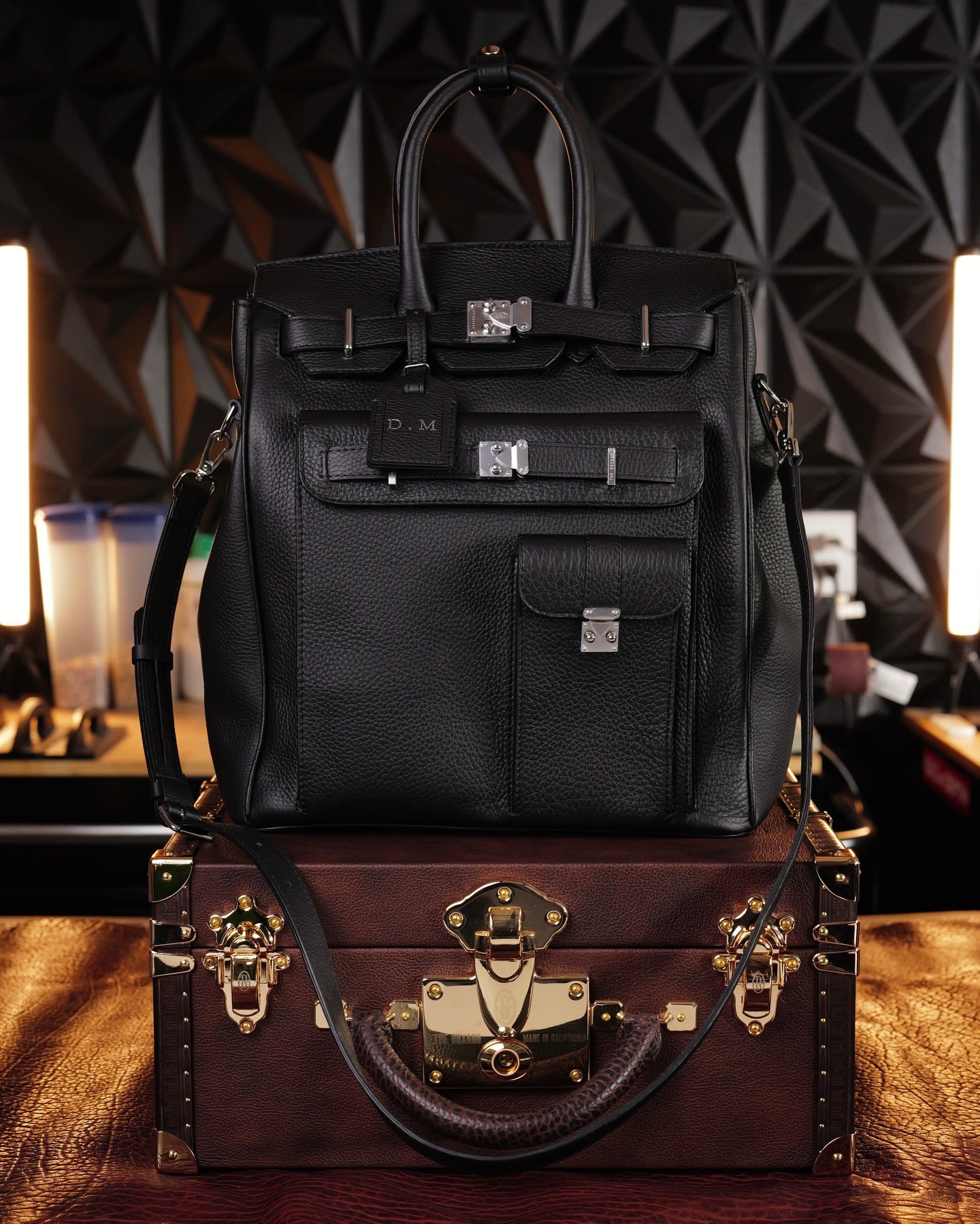 StridePack Weekender Duffel – Travel & Gym Carry Bag in Black Pebble leather